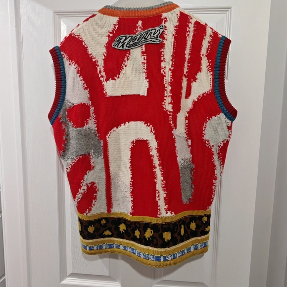 MARNI Artistic Jacquard V-Collar Wool Vest - Picture 5 of 8